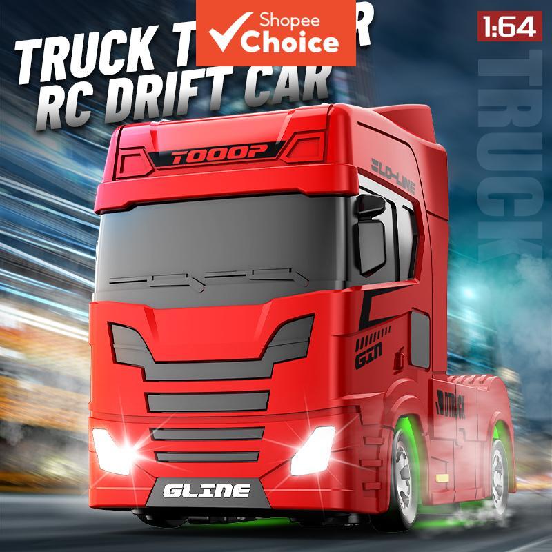 Modelo de carro RC Trailer Head Drift em escala 1:64, mini caminhão semi de alta velocidade com som e luz, controle