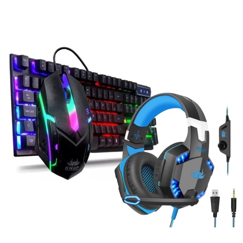 Teclado Semi-mecanico + Mouse Rgb E Headset Gamer Led Azul