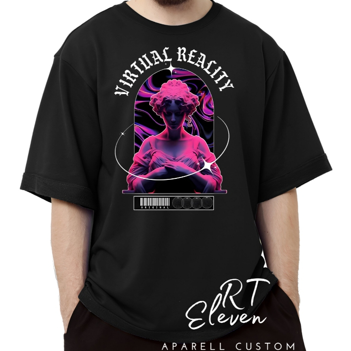 camiseta  streetwear oversized preta  VIRTUAL REALITY   camisa estampada  masculino