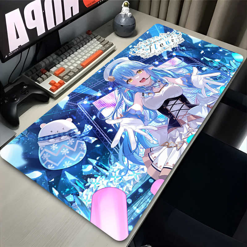 Kawaii XXL Gelo-Azul Cabelo Branco Meio-Elf Anime Menina Extra Grande Grosso Mouse Pad Antiderrapante Borracha Costurado