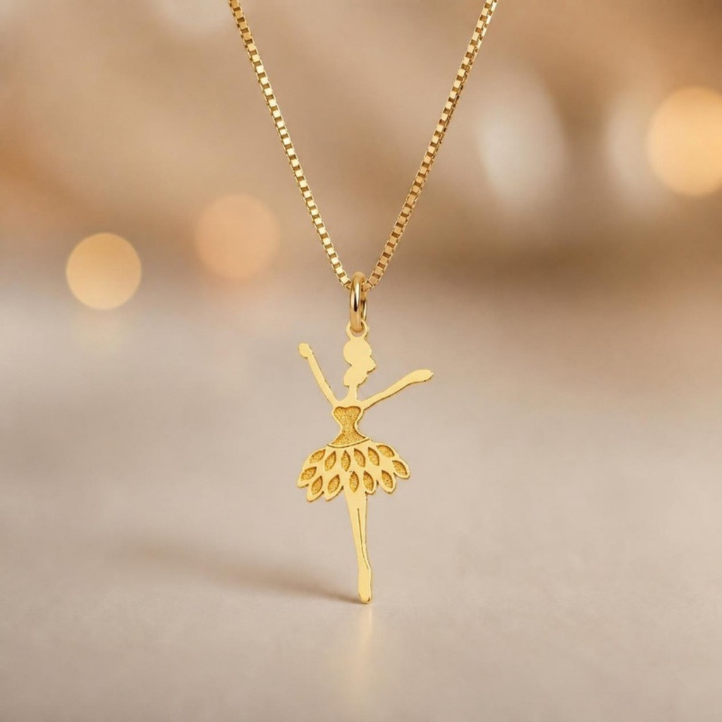 Pingente Ouro 18k 750 Bailarina Ballet 17mm 0,42g Dourado
