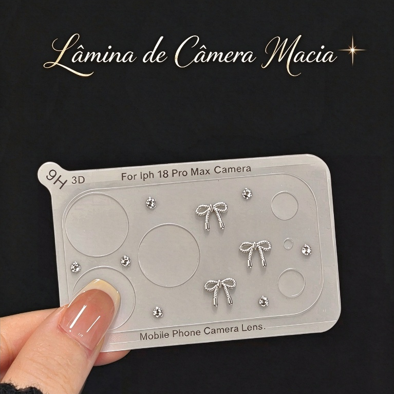 Luxury Enfeites 3D Película Macia Protetora para Lente da Câmera para iPhone 17 18  Pro Max, Transparente HD