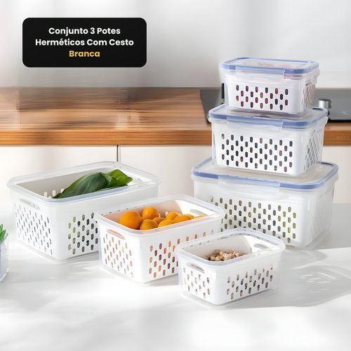Potes Herméticos Plástico 850ml 1750ml 3300ml 3 Unidades Cestos TOP RIO