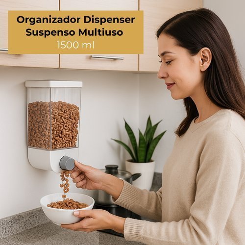 Dispenser Organizador Suspenso Multiuso Plástico 1500ml Transparente Branco TOP RIO