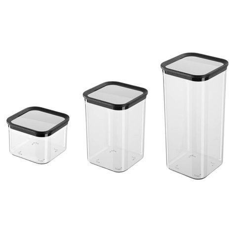 Potes Herméticos Quadrados Plástico 500ml 1000ml 1700ml 3 Peças TOP RIO