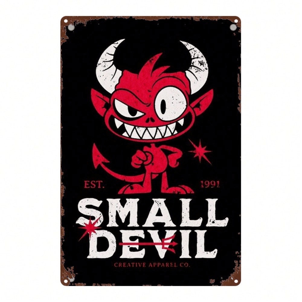 CIFbuy Retro Red Devil Tin Sign Decoração De Parede Desenho Animado Vintage