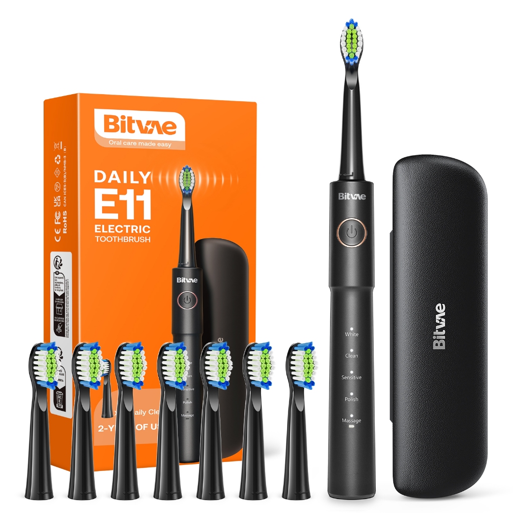 Bitvae Escova De Dentes Elétrica E11 Estojo De Viagem 8 Cabeças