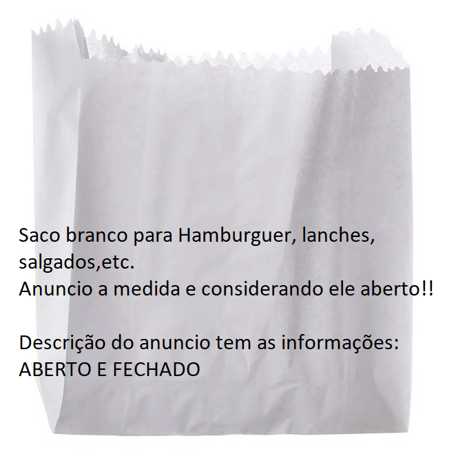 Saco de Papel Branco  Hamburgão, Salgados, Doces 18x13 500 Unidades