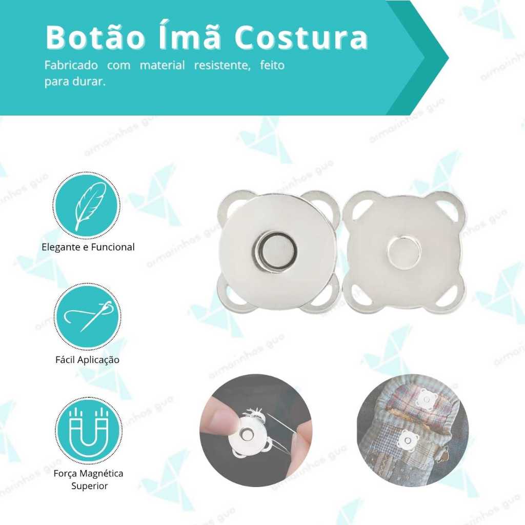 BOTÃO MAGNÉTICO IMANTADO FORTE COSTURA 18MM - 100 UND - NÍQUEL