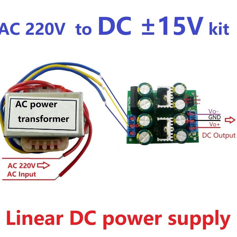 AD24LOPA 12W AC 220V para Dual DC +-5V 12V 15V AC-DC 78XX 79XX Conversor Linear LDO Duplo de Baixo Ruído Kit de Fonte de