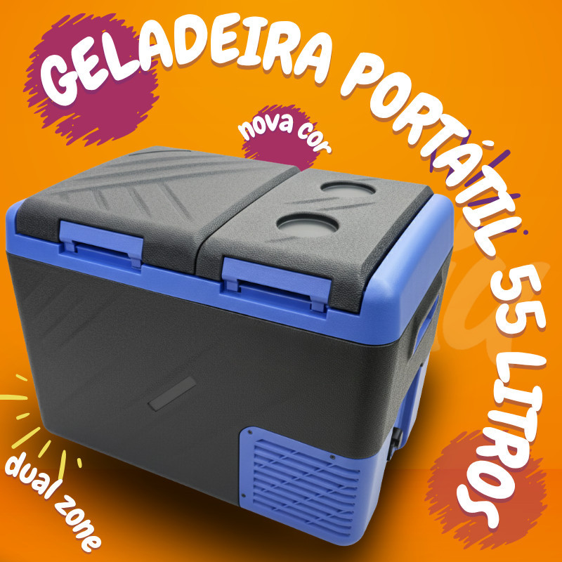 Geladeira Portátil Caminhão 55 KIS55 Dual Zone Compressor -20°C Quadrivolt 12V 24V 110V 220V 2 Portas Motorhome