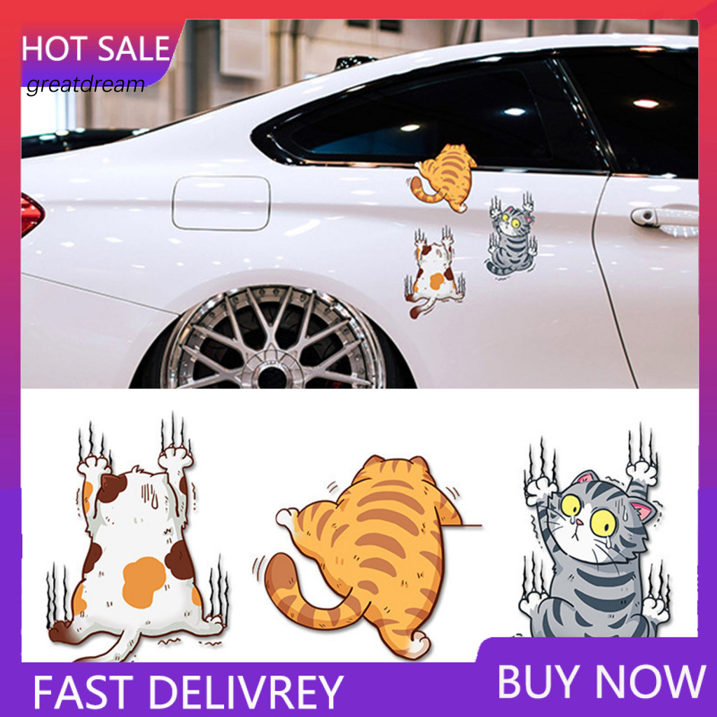 Car Trim Sticker Weather-resistant 3pcs Cat Scratch Stickers Set – Funny Weatherproof Self-adhesive Decals for Suv Aut