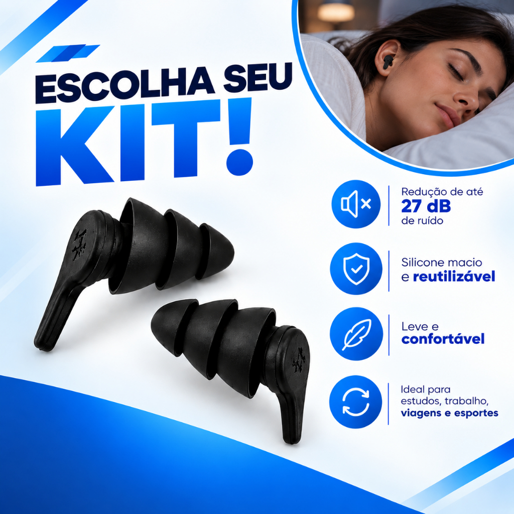 Protetor de Ouvido Silicone Antirruído Reutilizável para Viagem