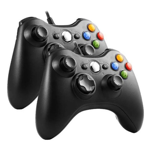 Kit 2 Controles Manete Compatível Com Xbox 360 / Pc Com Fio