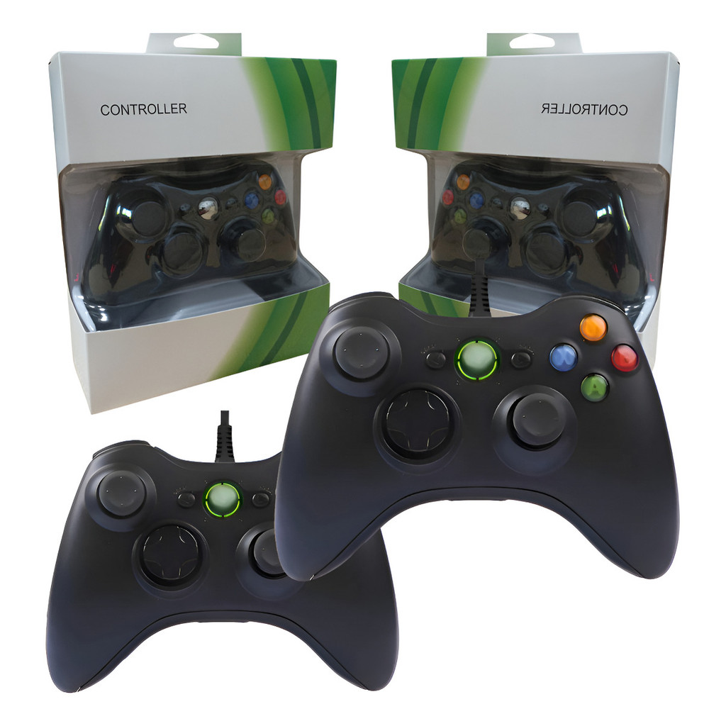 Kit 2 Controles Para Xbox 360 C/ Fio Joystick Compatível Pc