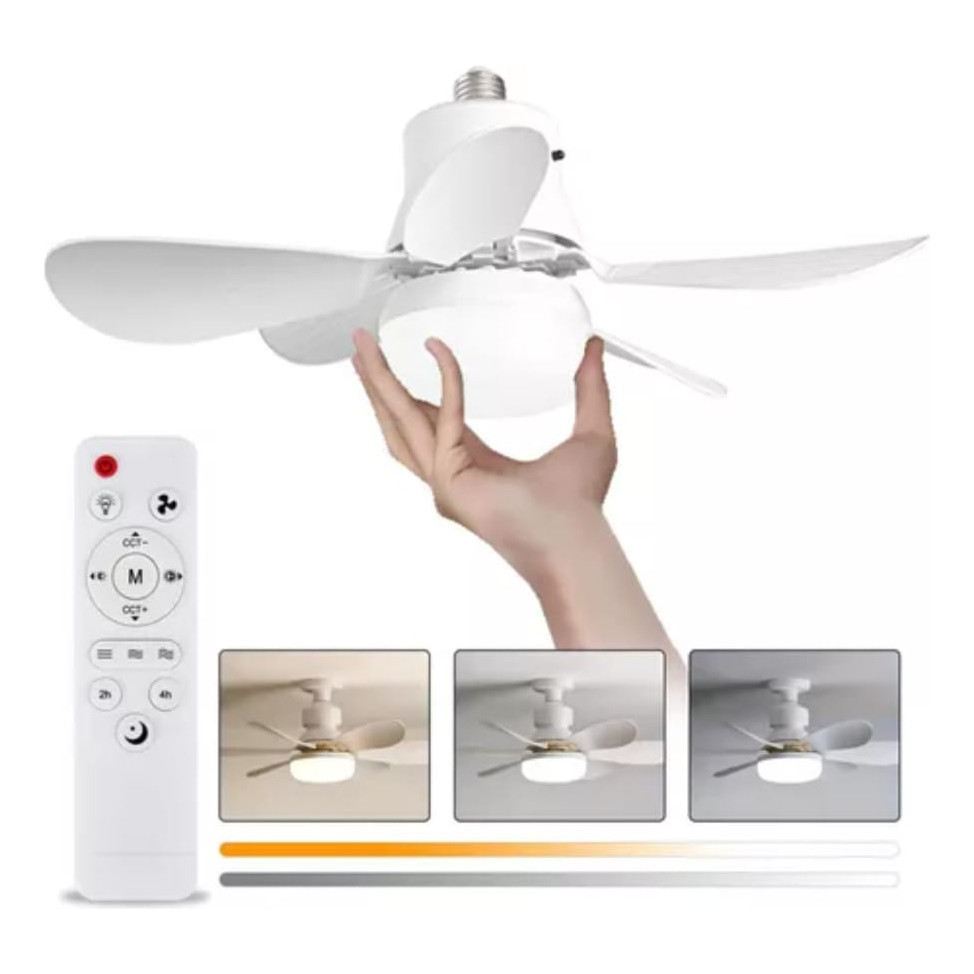 Ventilador Teto Bocal E27 Com Luminária Led Mais Controle