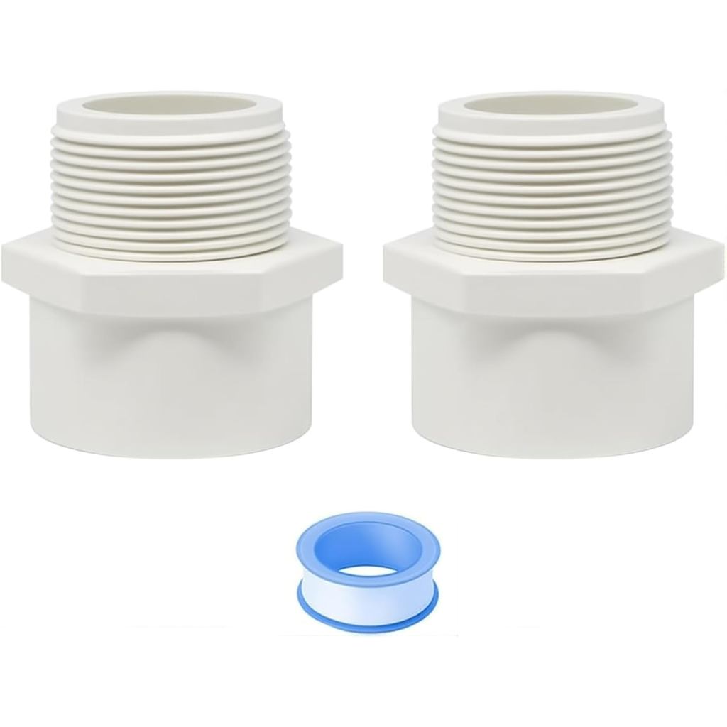 2pcs 1-1/2Inch White 2-Way PVC Male Adapter Pipe Fittings (Slip to Male Thread) Coupling with 1.5-Inch Schedule 40-2 Pac