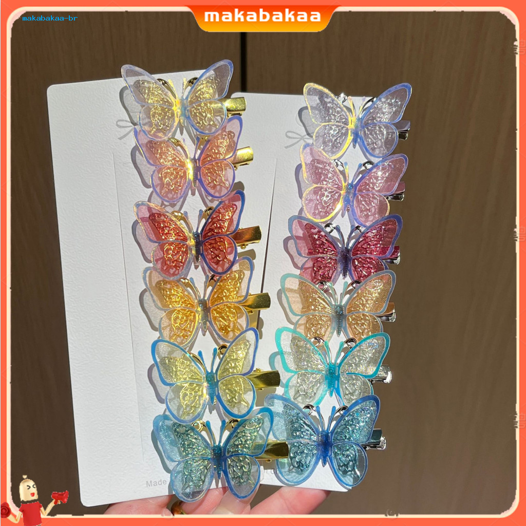 6pcs Girls Gradient Color Double-layer Glitter Hairpins Anti-slip Hair Clips for Bangs and Broken Stylish Accessories Ha