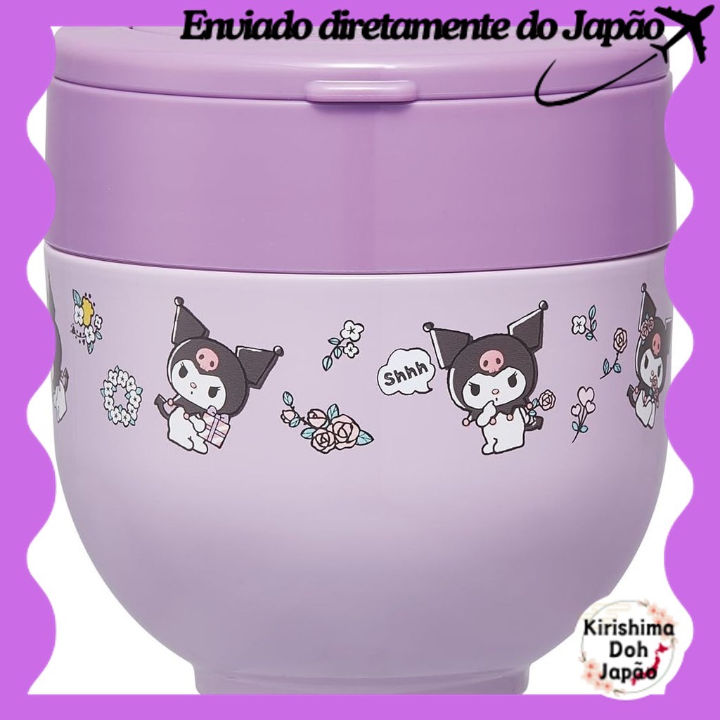 Skater Sanrio Kuromi Flower Retro Insulated Thermal Bento Lunch Box Jar 540ml for Women, 2-Tier Donburi Style with Foldi