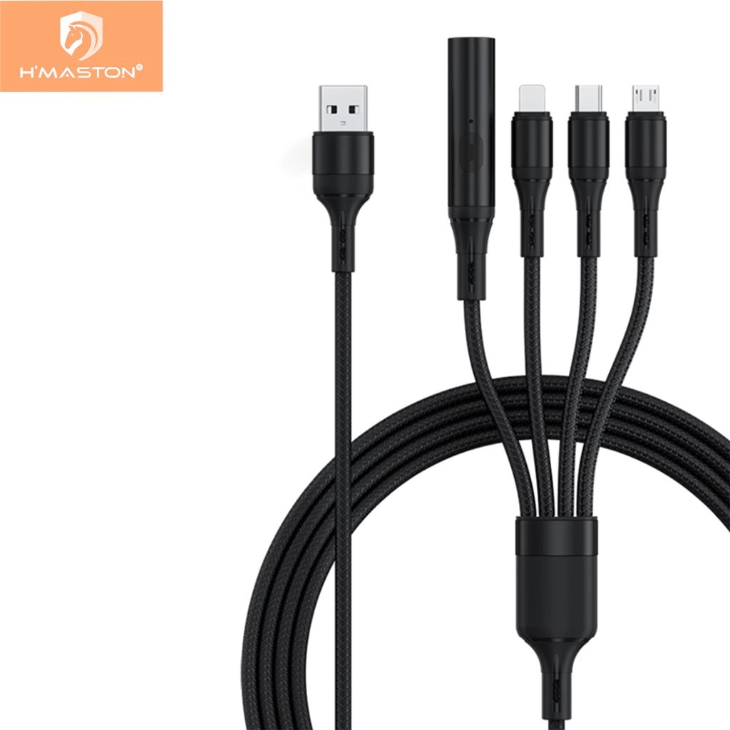 2 Cabos de Dados e Carregador 4 em 1 Multifuncional H'maston SJX-21 Entrada USB / Tipo C / iPhone