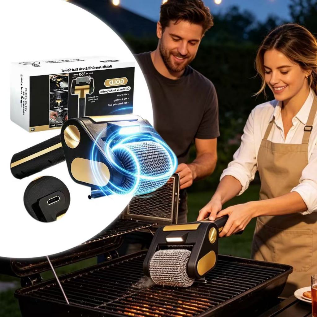 Electric Cleaning Brush for Barbecue Grill, Wireless, Rotating, Fácil de limpar, aço inox sem cerdas de escova com luzs