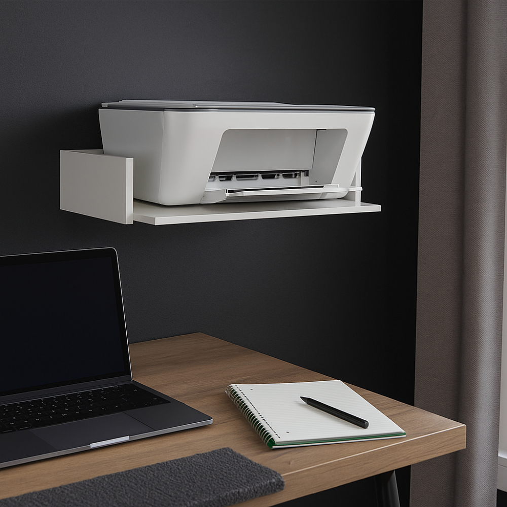 Suporte Parede Impressora Universal Branco MDF Aéreo Suspenso Home Office Escritório Roteador MDF
