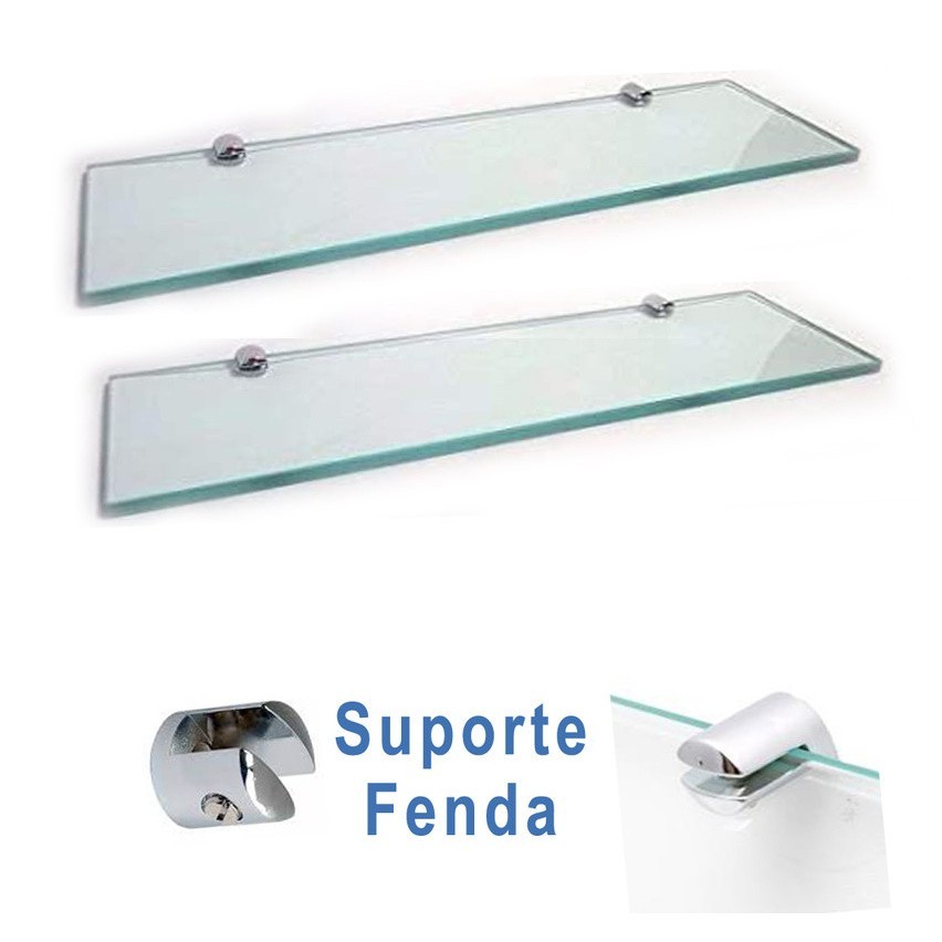 KIT 2 PRATELEIRAS RETANGULAR INCOLOR 10X40 CRISTALE - SUPORTE UNIVERSAL PARA BANHEIROS
