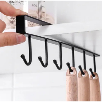 Suporte Organizador De Xícaras 26X8CM Para Prateleira Armários Guarda Roupas 6 ganchos Multiuso Universal