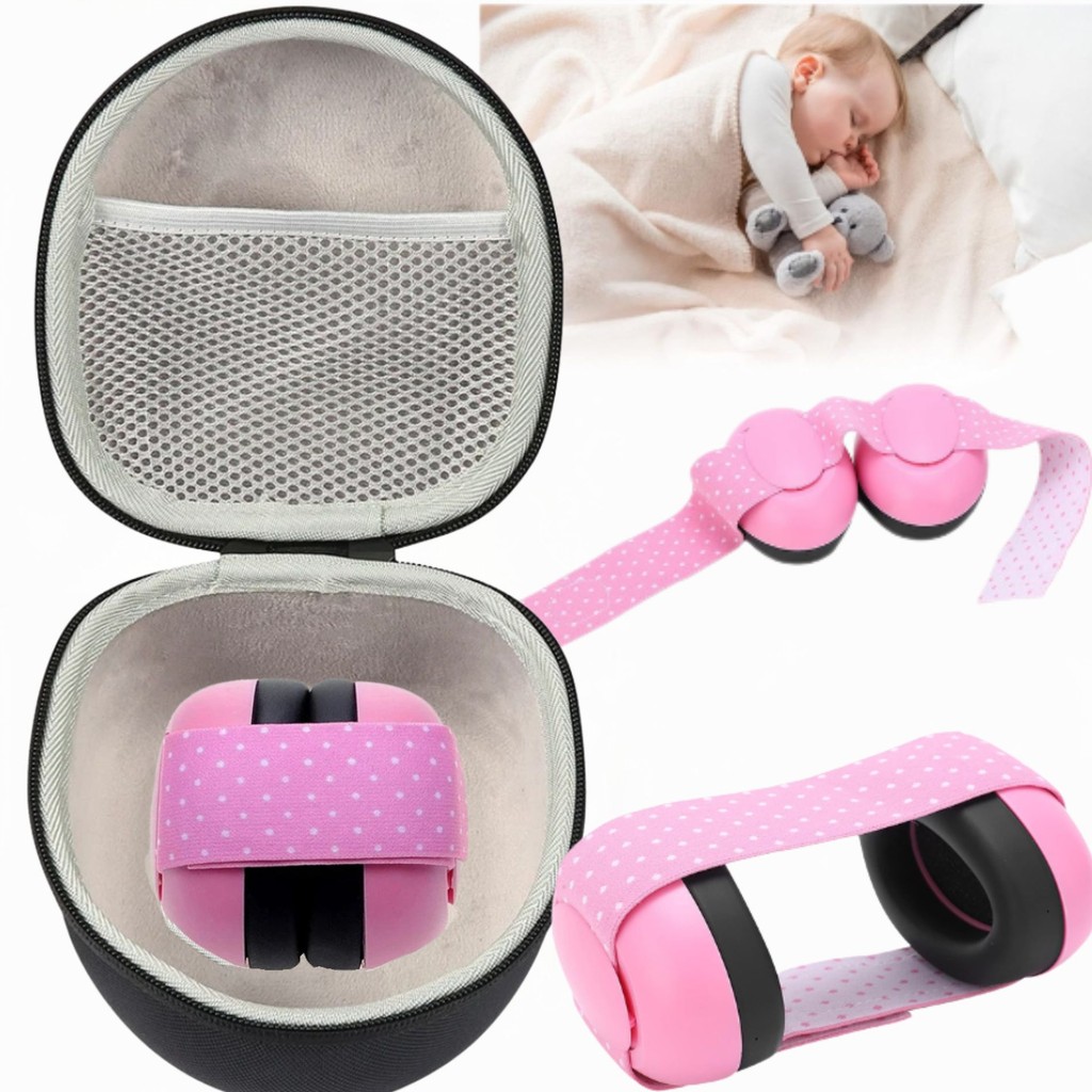 Protetor Abafador Ouvido Ruído Barulho Bebê Neném Rosa+Case Arco Flexível Almofadas Selagem Acústica Transporte Seguro