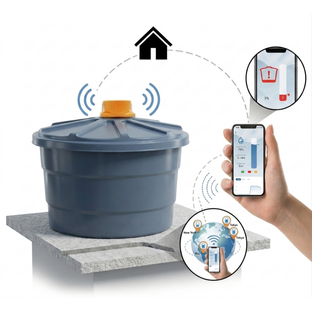 Sensor Medidor Tempo Real de Reservatório de Caixa d' Água Ultrassônico Wi-Fi com App Tuya Alexa Cisterna Smart