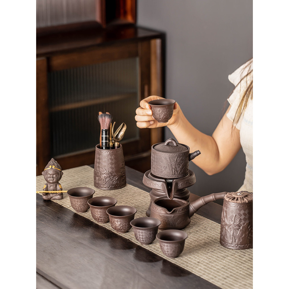 [Special Offer] Purple clay anti-scald automatic tea set for home use, simple stone mill lazy tea maker, office receptio