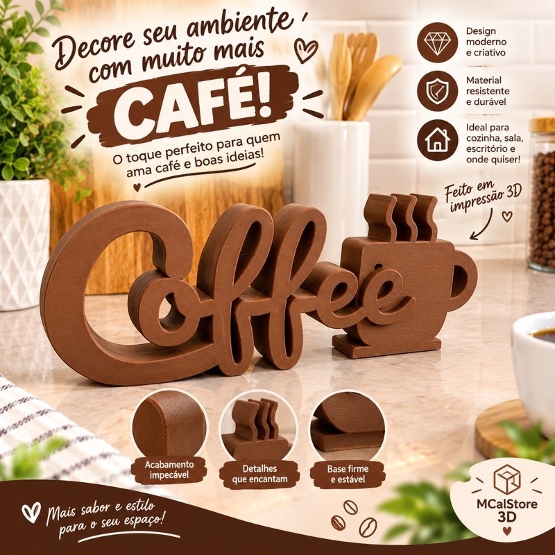 ☕ Decoração Coffee – Enfeite Decorativo em 3D
