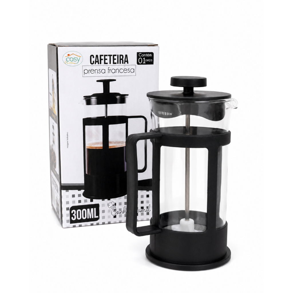 Cafeteira Prensa Francesa Vidro 300ml Resistente e Compacto - Café Aromático e Saboroso
