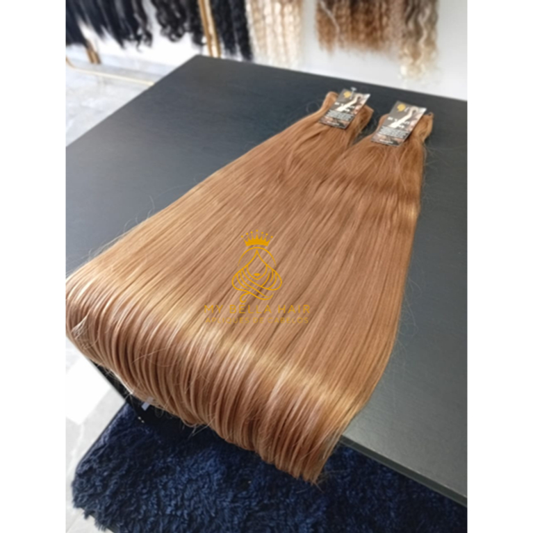Cabelo Liso Semi Humano 50cm Mel Acobreado Fibra Russa na Tela Europeu