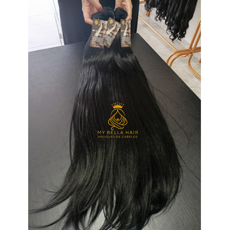 Aplique Cabelo Tela Mega Hair Natural Russo Liso 50cm 150grs Semi Humano Idêntico Humano Europeu