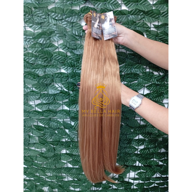 Cabelo Liso Semi Humano 70cm Mel Acobreado Fibra Russa na Tela Europeu