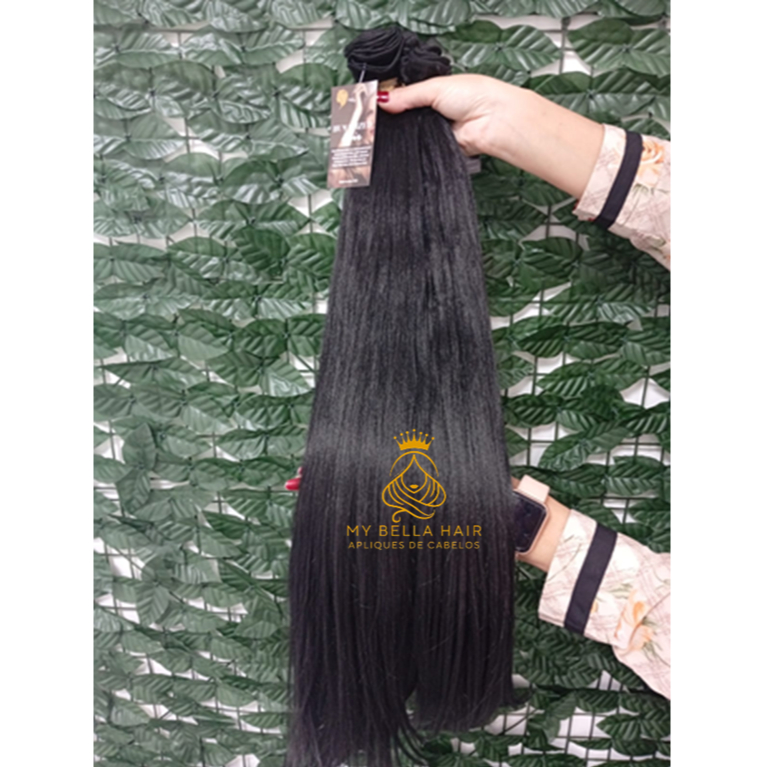 Aplique de Cabelo Russo Humanizado Natural em Tela 50cm 150grs Europeu Idêntico Humano Cabelo Brasileiro