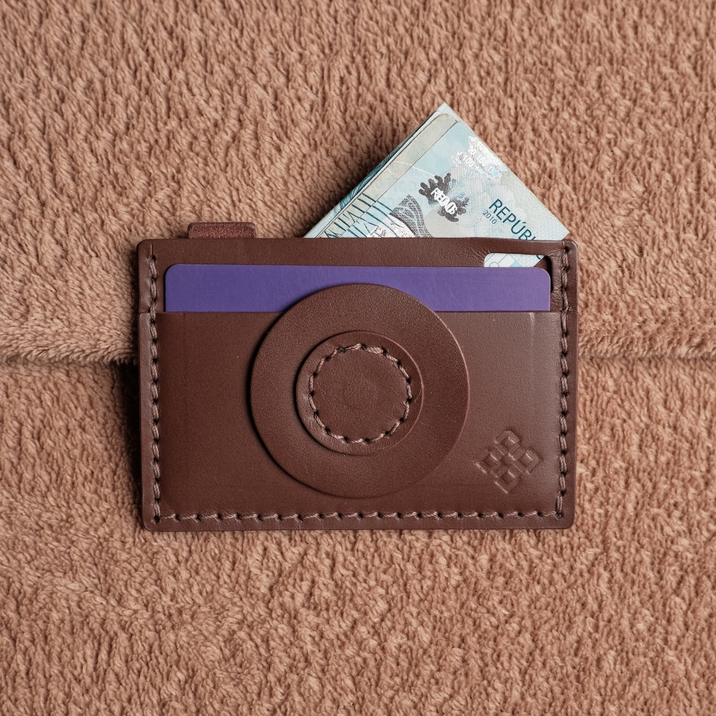 Porta-Cartão Câmera Couro Legítimo Vintage Retrô Pequeno Compacto Wellox