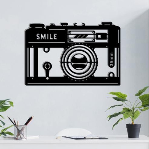 Aplique de Parede vazado Mdf Fotografia Câmera Fotográfica Retro Quadro Decorativo 1 MDF