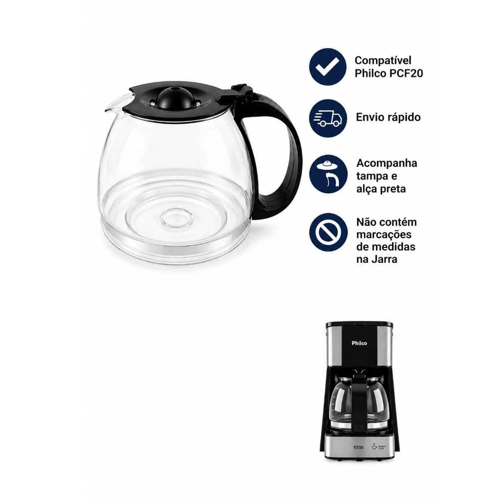 Copo Jarra Para Cafeteira Philco Pcf20a Black Electric Coffe Preto