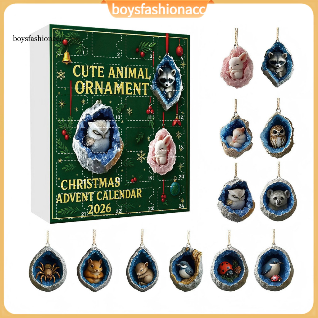 2026 Christmas Advent Calendar 24 Days Countdown Box with Tree Acrylic Pendants 2d Flat Hanging Ornaments for Window Car