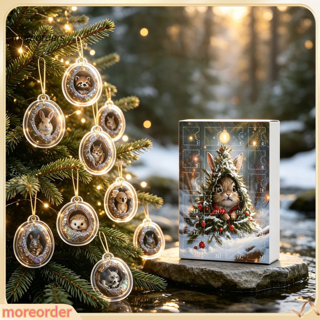2026 Christmas Advent Calendar 24 Days Countdown Box with Tree Acrylic Pendants 2d Flat Hanging Ornaments for Window Car