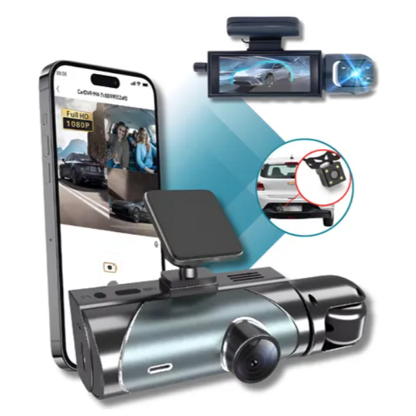Câmera Veicular 3 em 1 Full HD 1080p com Visão Noturna 170° Uber Tela 4”