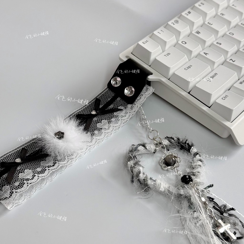 Fita de teclado de renda preta bola de pelúcia amor coração Original feito à mão Wooting made68 Mai Cong Mega leão