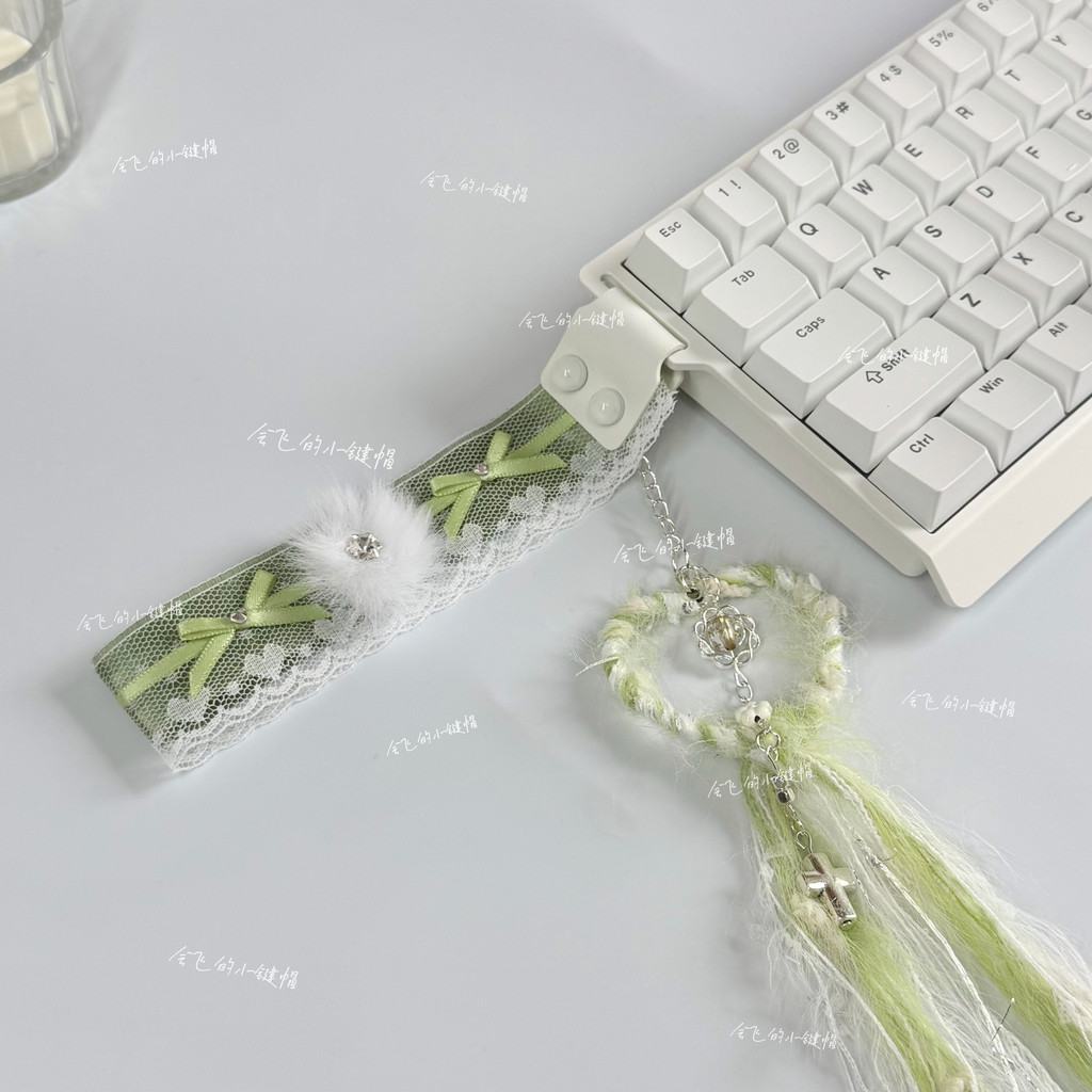 Fita de teclado de renda verde bola de pelúcia amor coração Original feito à mão Wooting made68 Mai Cong Mega leão