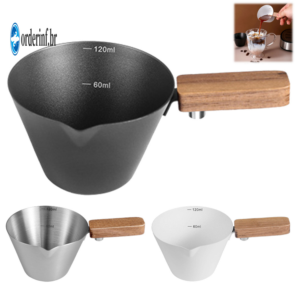 Espresso Measuring Cup Coffee Brewing Equipment Liquid Extraction 120ml with Walnut Handle – Stainless Steel Scale for
