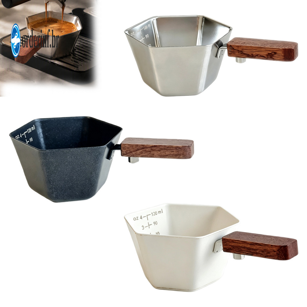 Espresso Extraction Cup Coffee Bar Essentials Stainless Steel Extracting 150ml with Wooden Handle Compact Prism Shot Sca
