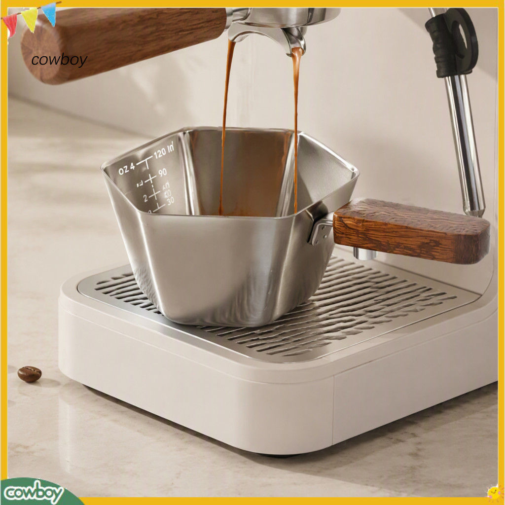 Stainless Steel Coffee Extracting Cup 150ml with Wooden Handle Compact Prism Shot Scale for Barista Perfect Milk Measuri
