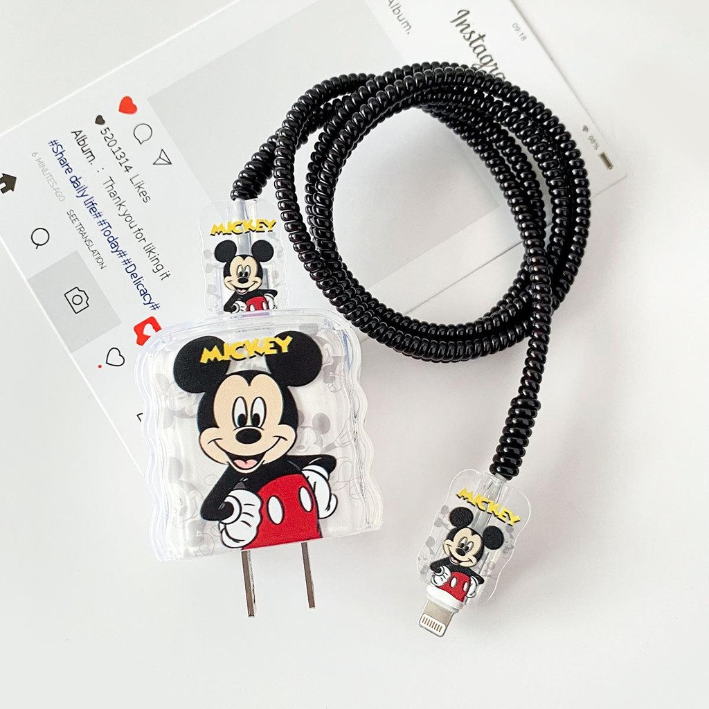 5 Pçs/set Bonito Dos Desenhos Animados Mickey Cabo Enrolador Protetor Capa Kit Compatível Para Carregadores IPhone 18W 2