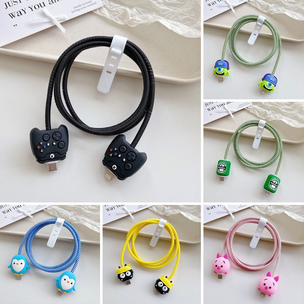 4Pcs/set Bobinador De Cabo Fofo Compatível Para Iphone 15 14 13 12 Capa Protetora De Dados Manga Mordida